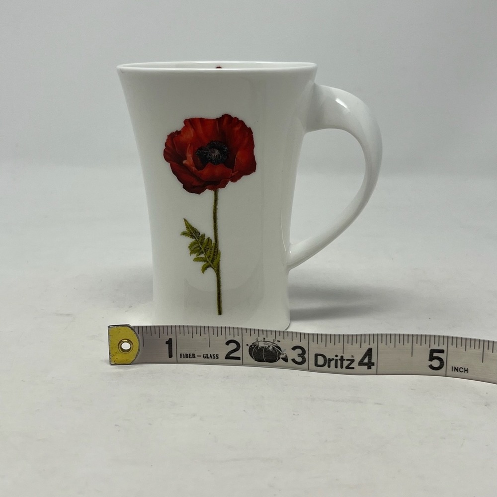 Cup + Mug Porcelain Coffee Tea Mug White Red Poppy Floral Cottagecore Euro Chic - Picture 12 of 12